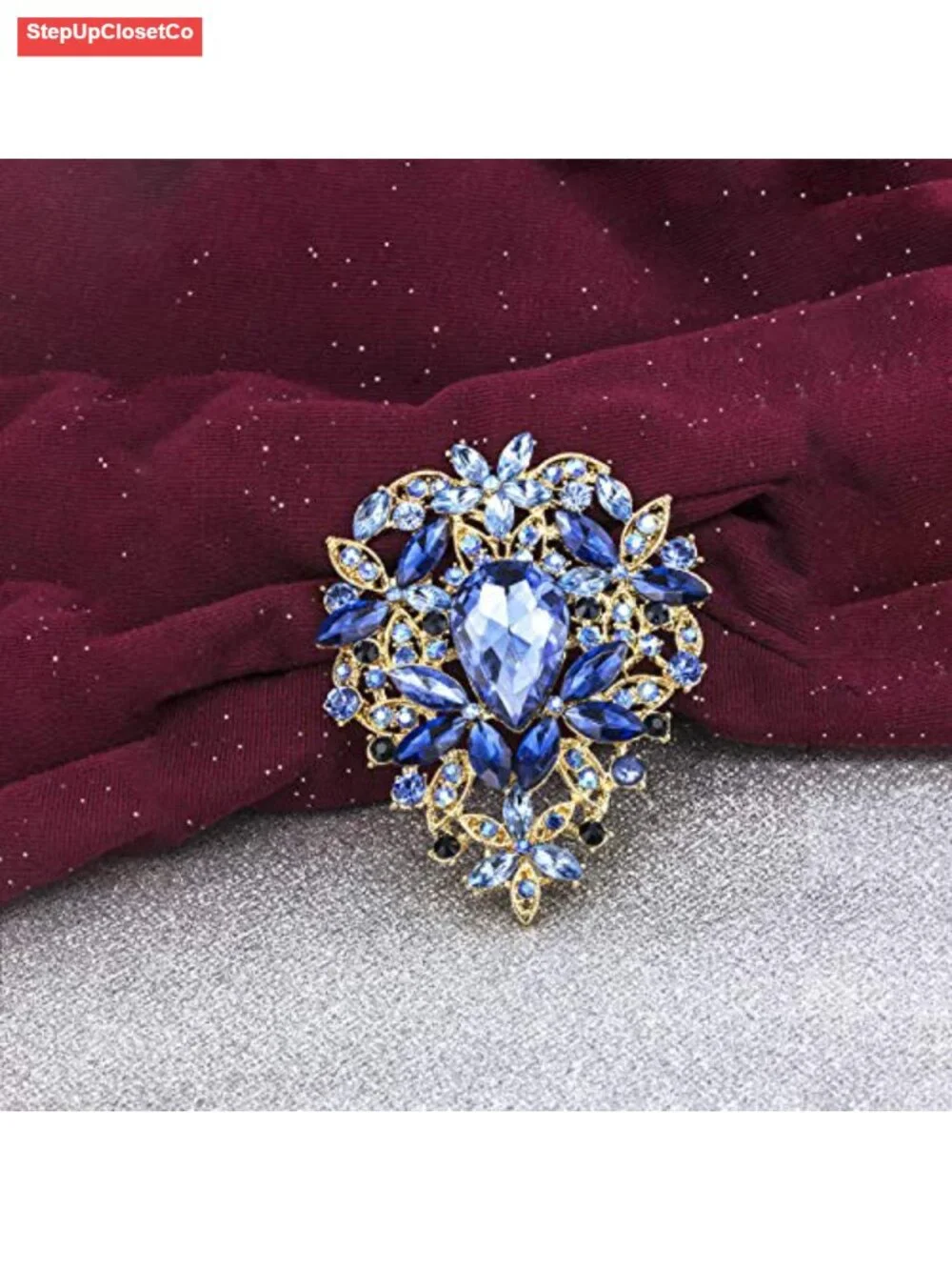 Vintage Crystal Leaf Rhinestone Brooch Pin for Women Large Golden Brooch